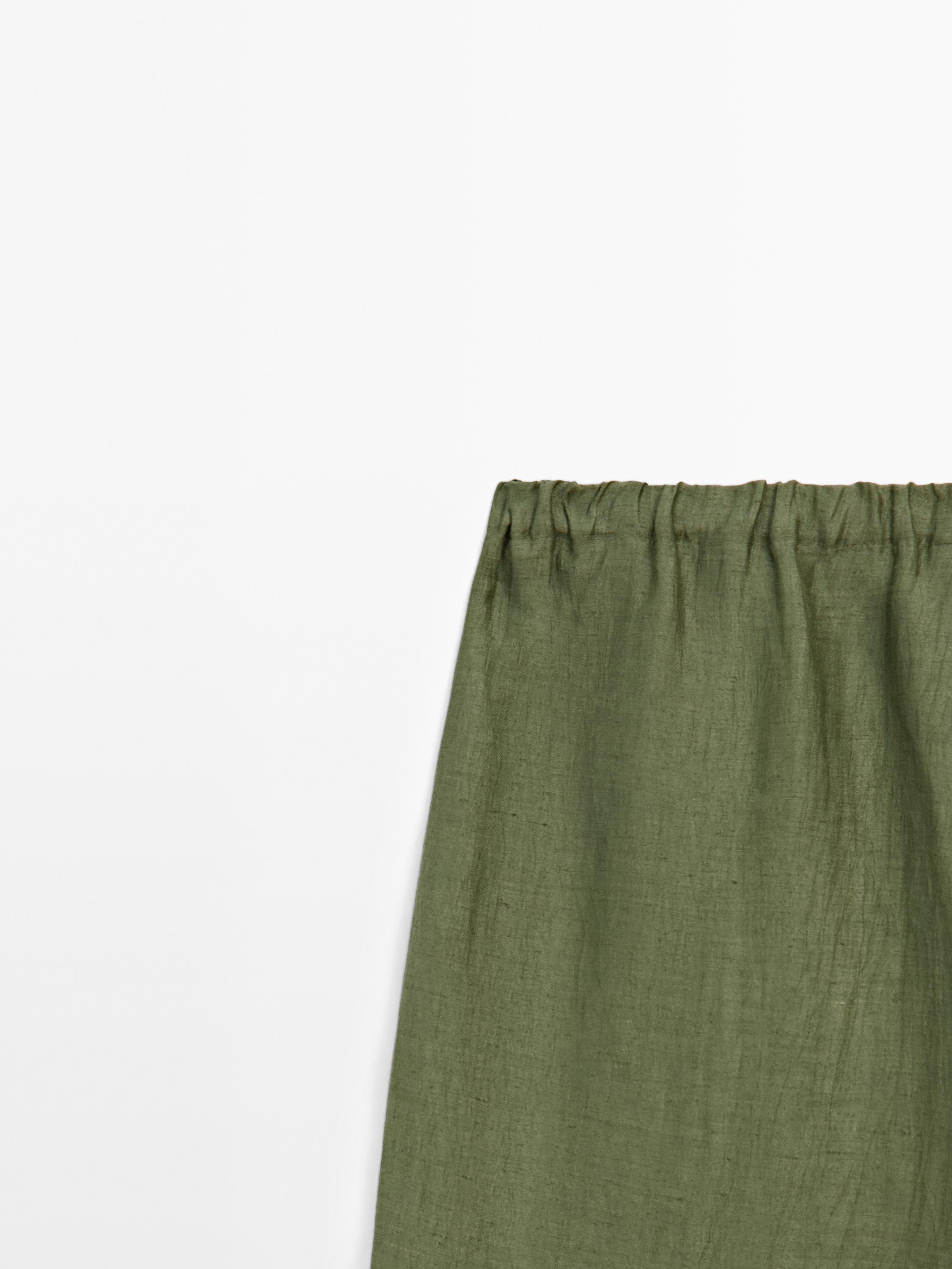 Pantalon droit fluide en lin mélangé